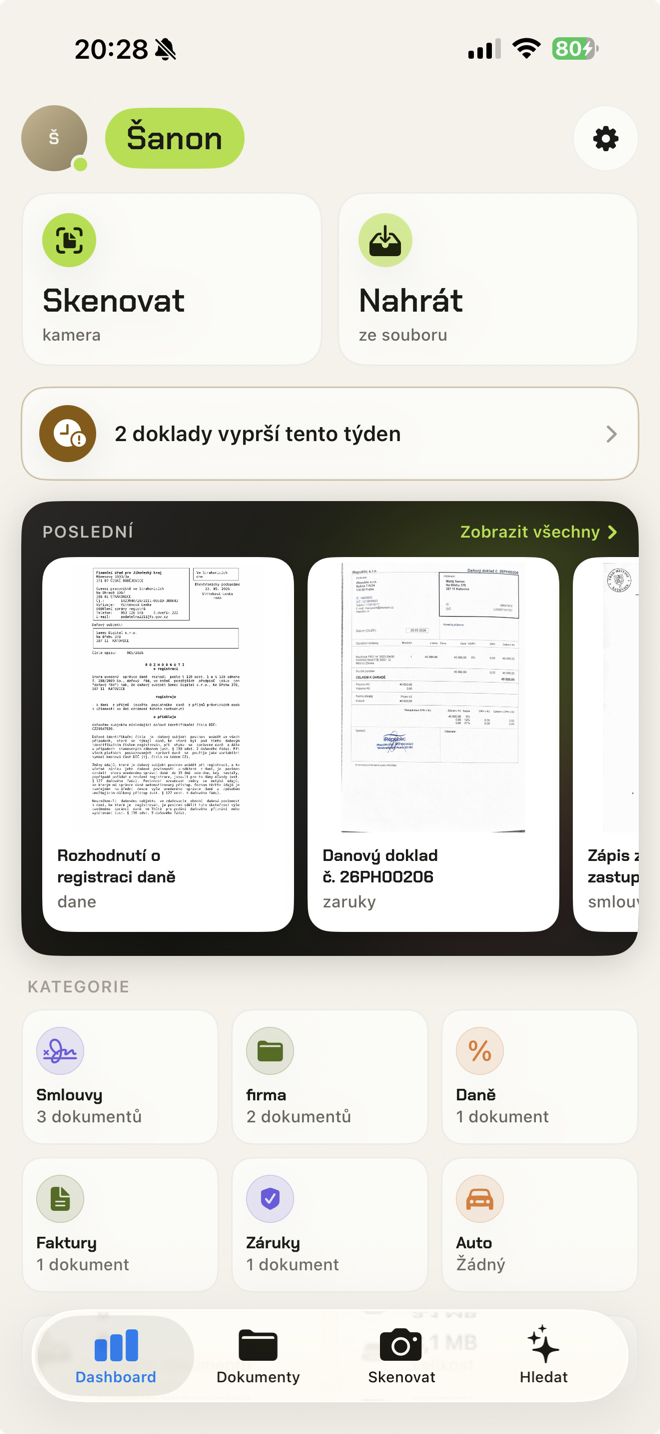 Šanon — Dashboard